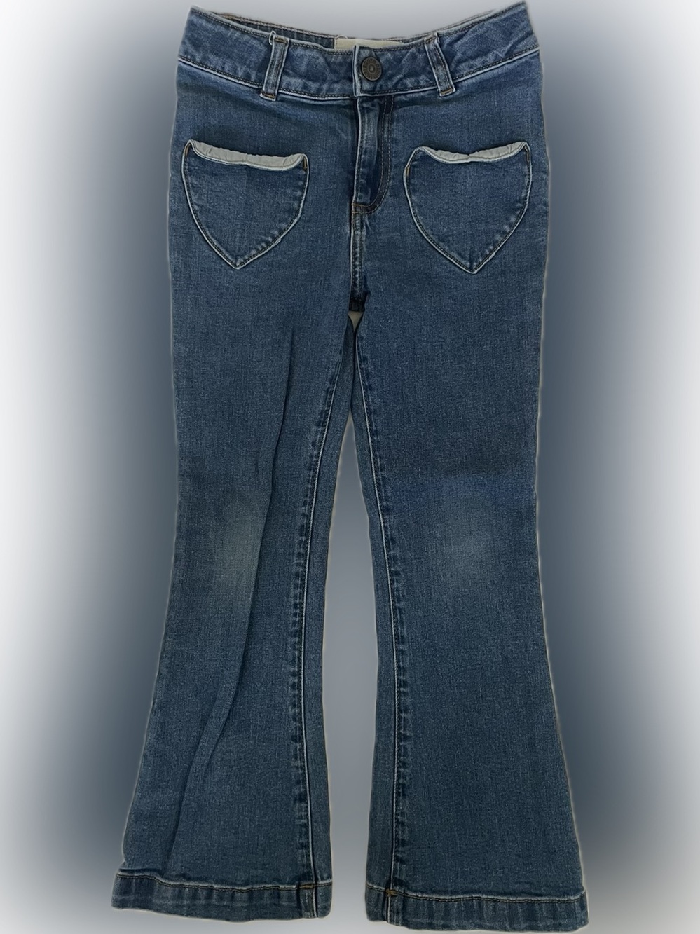 Mini Boden Dark Blue Flared Jeans with Heart Patch Pockets